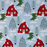 Cozy Cabins on Smokey Blue Gift Wrap Paper