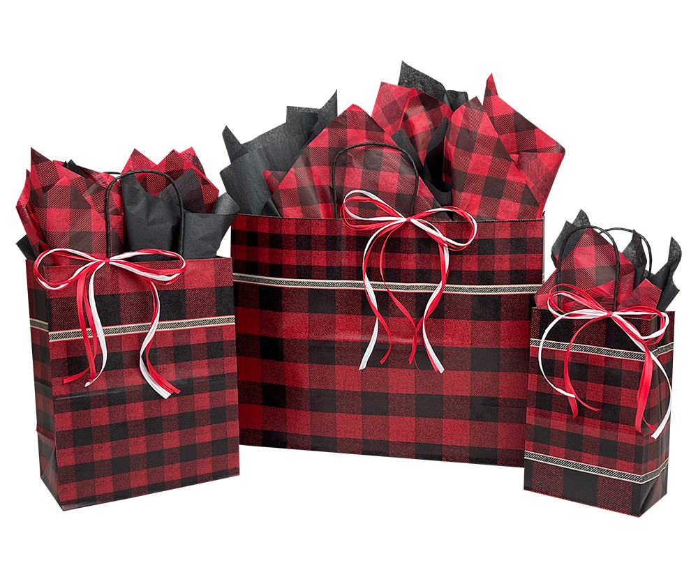 Festive Flannel Paper Shopping Bags