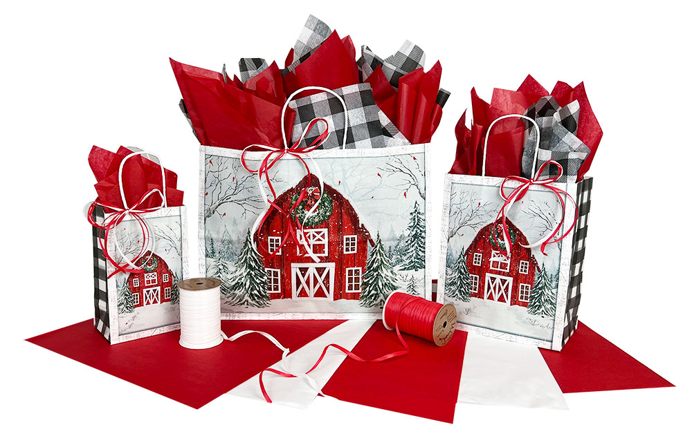Holiday Farmhouse Paper Shopping Bags (New)