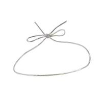 10" silver metallic stretch cord loop with pre-tied bow for gift bags and boxes