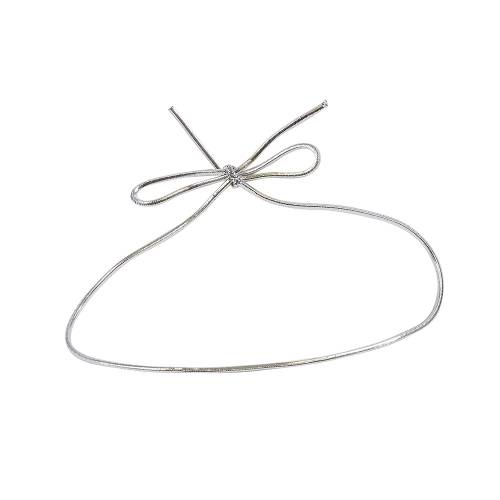 10" silver metallic stretch cord loop with pre-tied bow for gift bags and boxes