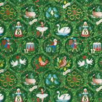 12 Days of Christmas Gift Wrap Paper - Twelve Days of Christmas motifs and icons on a festive green background