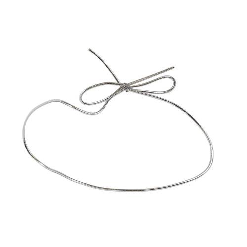 12" silver metallic stretch cord loop with pre-tied bow for gift bags and boxes