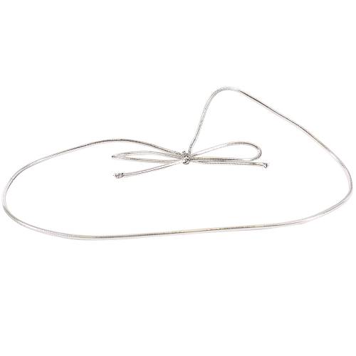 14" silver metallic stretch cord loop with pre-tied bow for gift bags and boxes