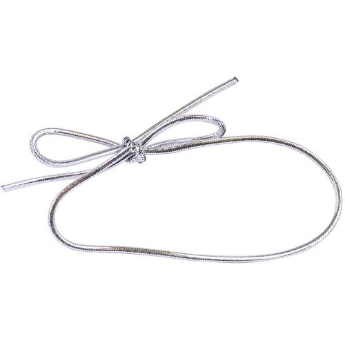 6" silver metallic stretch cord loop with pre-tied bow for gift bags and boxes