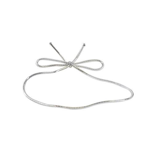 8" silver metallic stretch cord loop with pre-tied bow for gift bags and boxes