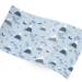 Alpine Holiday Printed Tissue Paper — Winter mountain village scene with skiers and snow-covered houses in blue and white