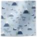 Alpine Holiday Printed Tissue Paper — Winter mountain village scene with skiers and snow-covered houses in blue and white