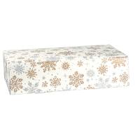 Alpine Snowflake wine bottle box 7.2x3.5x13.4, hinged-lid gift box with full-length insert dividers holding 2 bottles, ivory snowflake linen finish