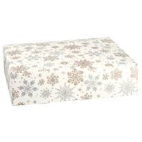 Alpine Snowflake wine bottle box 11x3.5x13.4, hinged-lid gift box with full-length insert dividers holding 3 bottles, ivory snowflake linen finish