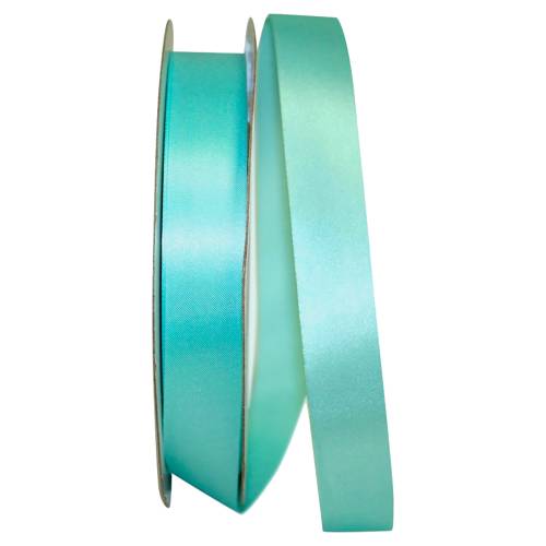 Aqua Dyna Satin ribbon on a flat spool — single-face satin with taffeta back, 7/8" width, 100 yards