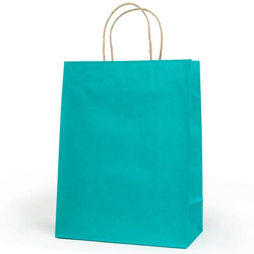 Aqua J-Cut Shopping Bag with Twisted Paper Handle