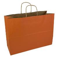 Solid rust-orange kraft paper shopping bag with twisted paper handles — 16 x 6 x 12