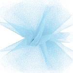 Baby blue tulle ribbon in soft sheer nylon mesh, 6 inches wide on a 25-yard roll, for bows, wreaths, and event décor.