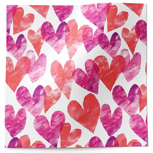 Be Mine Printed Tissue Paper — Watercolor pink and magenta hearts in varying sizes scattered on white background