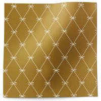 Beautiful Bows gold printed tissue paper with a white bow lattice pattern on a metallic gold background