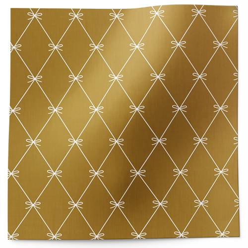Beautiful Bows gold printed tissue paper with a white bow lattice pattern on a metallic gold background