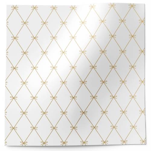 Beautiful Bows Printed Tissue Paper — Delicate gold bow linework in repeating diamond lattice pattern on white background
