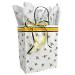 White kraft paper shopping bag scatter-printed with bees, twisted paper handles