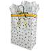 White kraft paper shopping bag scatter-printed with bees, twisted paper handles