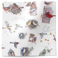 Birds’ Nest printed tissue paper with illustrated birds and nests on a white background