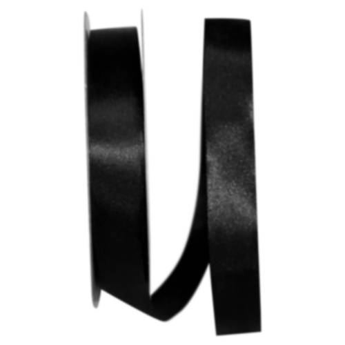 Black Dyna Satin ribbon on a flat spool — single-face satin with taffeta back, 7/8" width, 100 yards