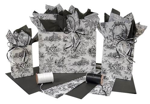 Black French Toile Paper Shopping Bags