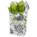 White paper shopping bag printed with a black French toile, twisted paper handles