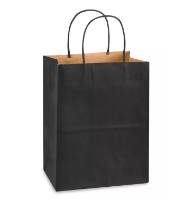 Natural kraft paper shopping bag with black tint overlay, twisted paper handles, medium size