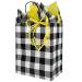 white kraft paper shopping bag printed with black plaid gingham