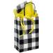 White kraft paper shopping bag in a black-and-white plaid check, twisted paper handles