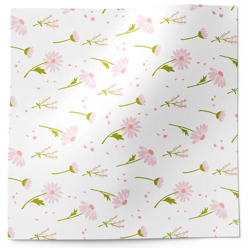 Blooming Field printed tissue paper with pink wildflowers and green stems on a white background
