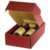 Bordeaux wine bottle box 7.2x3.5x13.4, hinged-lid gift box with full-length insert dividers holding 2 bottles, deep bordeaux textured rib finish