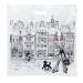 Boutique Collection large plastic bag — Parisian city scene print on white lo-density poly, die-cut handle