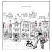 Boutique Collection large plastic bag — Parisian city scene print on white lo-density poly, die-cut handle