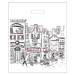Boutique Collection medium plastic bag — Parisian city scene illustration with pink accents, gusseted