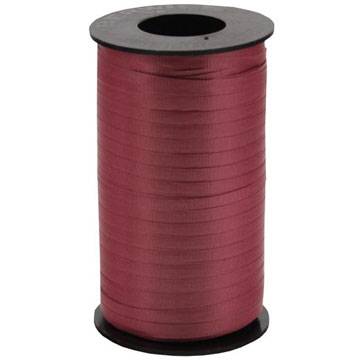 Burgundy/Marsala curling ribbon on a cylindrical spool — flat polypropylene, 3/16" width, 500 yards