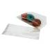 Clear cellophane side-gusset bag of frosted donuts beside an empty flat bag