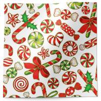 Candy party tissue paper with candy canes, peppermints and wrapped sweets on white