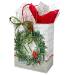 White kraft paper shopping bags with green wreath and red cardinal, red twisted handles
