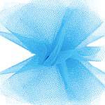 Caribbean blue tulle ribbon in bright sheer nylon mesh, 6 inches wide on a 25-yard roll, for bows, wreaths, and décor.