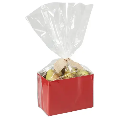 Clear cello bags sized to fit gift basket boxes