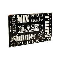 Chefs Delight gift card folder 5" x 3 3/8" x 1/8" — slim tuck-close sleeve, black with white culinary-word print, holds a standard gift card