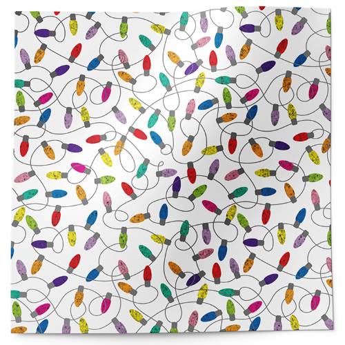 Christmas lights tissue paper with scattered multicolor bulbs on white