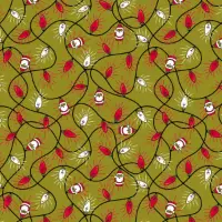 Christmas Lights on Kraft Gift Wrap Paper with red and white Christmas light strings with tiny Santas on olive kraft
