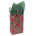 Red-and-green Christmas tartan plaid paper shopping bag with twisted paper handles, small size