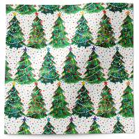 Christmas trees tissue paper with rows of decorated green trees on white