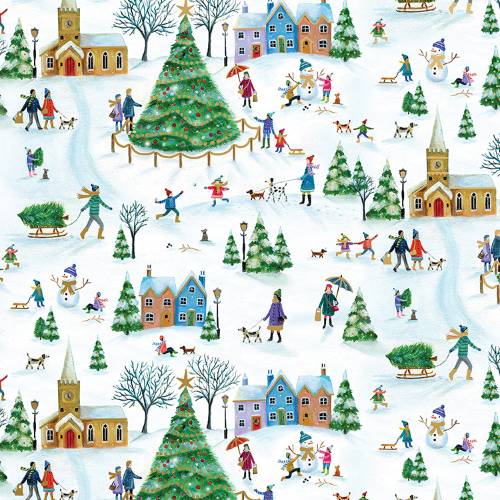 Christmas Village Gift Wrap Paper — holiday christmas village printed gift wrapping paper