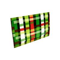 Christmas Weave gift card folder 5" x 3 3/8" x 1/8" — slim tuck-close sleeve, red, green and white plaid print, holds a standard gift card