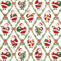 Classic Santa Gift Wrap Paper - classic Santa illustrations and Christmas trees on a cream background